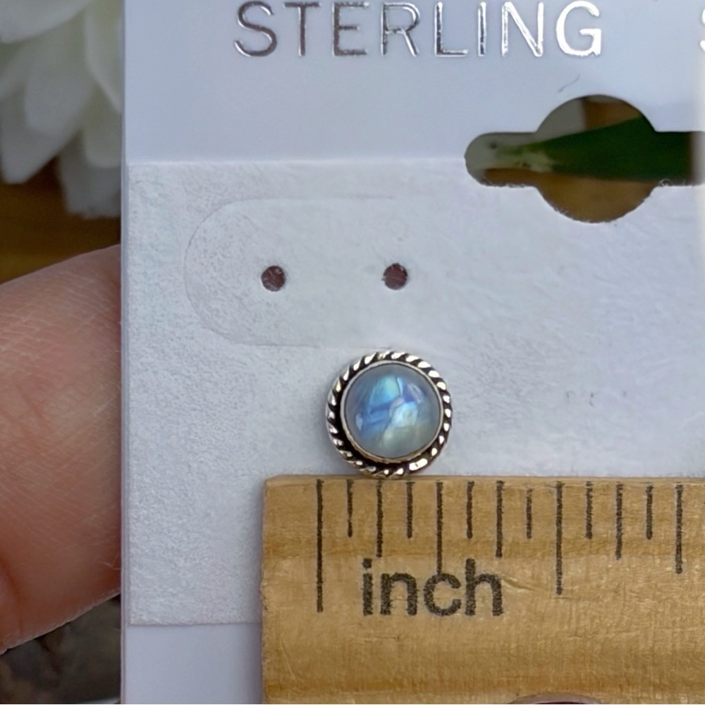 Pure Sterling Silver 925 Purple Blue Yellow Rainbow Moonstone Post Earrings - Picture 8 of 8